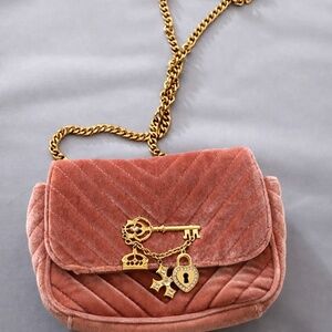 ALDO Velvet Crossbody Shoulder Bag Gold Chain Charm Accent